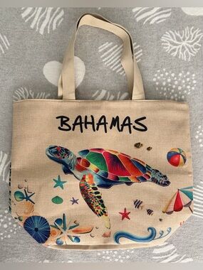 NEW Bahamas Lined Colorful Turtle Beach Tote Travel Bag